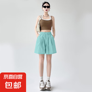 【速干】2025新款夏季女裝休閑闊腿褲高腰百搭冰絲短褲女褲 K01-湖藍色 2XL 建議135-145斤