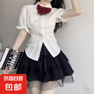 甜辣蛋糕半身裙女2025新款夏季高腰顯瘦黑色時(shí)尚百搭系帶包臀短裙 黑色 S