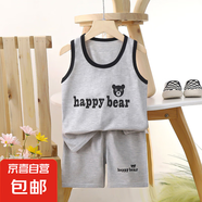 【兒童背心套裝】夏季純棉2025新款女童短褲衣服寶寶韓版男童無 E07-灰熊頭 100 cm