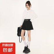 百褶裙女夏季2025新款黑色學(xué)院風(fēng)高腰顯瘦防走光半身短裙 黑色 送腰帶 M