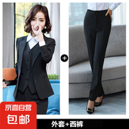 西裝外套女2025新款職業(yè)正裝公考面試銀行工作服女士工裝西服套裝 黑色外套+西褲（9902A） 4XL