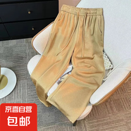 【中式緞面】女裝新款夏季冰絲闊腿褲女士休閑褲寬松寬松 香檳色 2XL 【建議130-140斤】