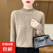 【高品質(zhì)】秋冬100%純羊毛女半高領(lǐng)鉤花針織毛衣寬松羊毛衫打底 原絨駝色 L