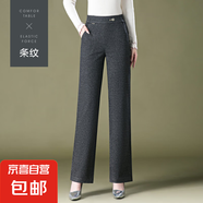 1007格子闊腿褲春秋直筒褲寬松褲大碼條紋休閑中年女褲 條紋 30
