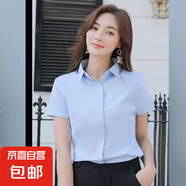 設(shè)計(jì)感短袖暗扣白襯衫女春夏季韓版襯衫女時(shí)尚氣質(zhì)百搭白領(lǐng)職業(yè)裝 B613藍(lán)色短袖【方領(lǐng)暗扣】 4XL 推薦【140-150斤】