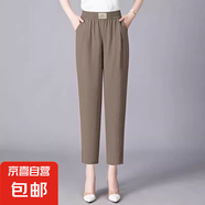 【媽媽褲】女裝夏季螺紋冰絲直筒褲女薄款高腰九分褲寬松大碼 深咖 薄款 哈倫褲 4XL 建議（125-145斤）