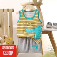 【兒童背心套裝】夏季純棉2025新款女童短褲衣服寶寶韓版男童無 E14-長嘴鱷魚 80 cm