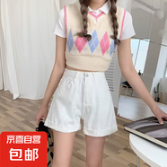 米白色牛仔短褲女韓版薄款新款寬松闊腿a字翻卷邊高腰熱褲子夏季 5123白色 L