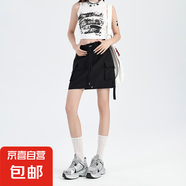 美式工裝短裙女夏季薄款2025新款高腰顯瘦辣妹a字裙 黑色 2XL