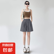 【速干】2025新款夏季女裝休閑闊腿褲高腰百搭冰絲短褲女褲 K01-深灰色 M 建議90-105斤