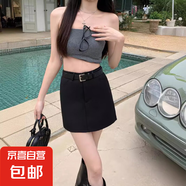 純欲風(fēng)a字裙西裝半身裙女新款夏裝高腰灰色短裙包臀半裙顯瘦裙子 黑色 S