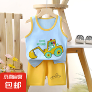 【兒童背心套裝】夏季純棉2025新款女童短褲衣服寶寶韓版男童無 E03-小黃車 90 cm