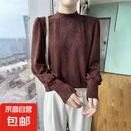 時尚半高領(lǐng)打底衫女春夏新款洋氣泡泡袖寬松提花上衣/RWK48-X 咖色 M 105-115