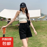 黑色卷邊牛仔短褲女夏季2025年新款寬松顯瘦設(shè)計(jì)感春秋高腰a字褲 N165黑色 2XL