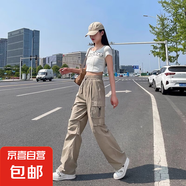 黑色降落傘工裝褲女夏季薄2025新款高腰休閑闊腿褲速干美式運(yùn)動(dòng)褲 卡其色【常規(guī)款】 M