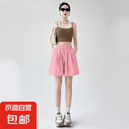【速干】2025新款夏季女裝休閑闊腿褲高腰百搭冰絲短褲女褲 K01-粉色 2XL 建議135-145斤