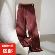 【中式緞面】女裝新款夏季冰絲闊腿褲女士休閑褲寬松寬松 朱沙紅 2XL 【建議130-140斤】