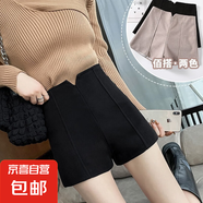 高腰呢子短褲女夏秋2025新款韓版ins學(xué)生休閑顯瘦百搭外穿A字靴褲 黑色 M