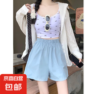 工裝短褲女2025夏季新款小個子休閑褲闊腿褲 藍色【雙后口袋】 L 建議115-125斤