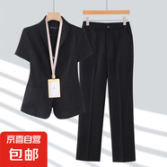 短袖西裝套裝女夏季餐飲經(jīng)理職業(yè)工裝珠寶店美容院前臺(tái)接待工作服 黑色外套+西褲 M