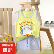 【兒童背心套裝】夏季純棉2025新款女童短褲衣服寶寶韓版男童無 E11-幸運鴨 90 cm