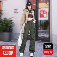 加長工裝褲女款2025新款春季寬松沖鋒美式休閑傘兵束腳登山闊腿褲 軍綠-加長款 L 106-120斤