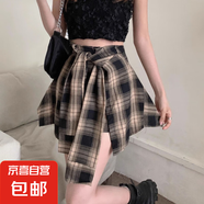 復(fù)古假兩件短褲裙子不規(guī)則格子休閑半身裙女高腰辣妹夏季2025新款 黃色/自帶內(nèi)襯 L
