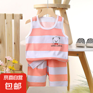 【兒童背心套裝】夏季純棉2025新款女童短褲衣服寶寶韓版男童無 E08-蝴蝶熊 90 cm