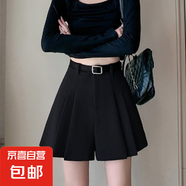 灰色西裝短褲女春夏季2025新款高腰外穿顯瘦百褶a字裙褲休閑短褲 黑色有腰帶 3XL