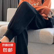 新款休閑衛褲純棉寬松潮流男女同款情侶裝束腳運動(dòng)褲 【春秋款】(長(cháng))褲-華棉黑色 XL 【125-140斤】