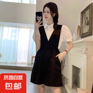 其他品牌減齡氣質(zhì)設(shè)計(jì)感韓國背帶休閑短褲女2024夏季大碼胖mm洋氣顯瘦外穿 黑色V領(lǐng)休閑背帶短褲單件 M
