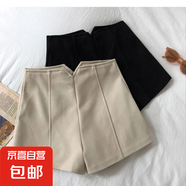 高腰呢子短褲女夏秋2025新款韓版ins學(xué)生休閑顯瘦百搭外穿A字靴褲 杏色 4XL