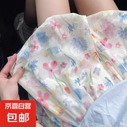 冰絲碎花裙褲女2025夏季新款高腰顯瘦休閑短褲運動彩色花苞短褲女 花苞短褲 S 適合【80-95斤】