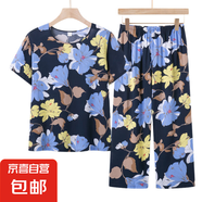 中老年休閑睡衣女夏季短袖T恤長(zhǎng)褲套裝夏天襯衫上衣媽媽女家居服 2號(hào)色套裝 3XL