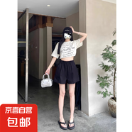 工裝短褲女2025夏季新款小個子休閑褲闊腿褲 黑色【雙后口袋】 S 建議75-95斤