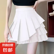 網(wǎng)紗拼接百褶半身裙女設(shè)計(jì)感小眾夏季高腰顯瘦黑色雪紡a字短裙子 白色 S