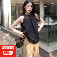 【氣質(zhì)】新款女裝夏季無袖上衣性感掛脖法式襯衫T恤女裝純欲風(fēng) 黑色 L 建議100-115斤