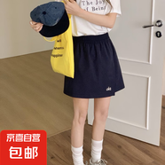 2025春夏新品Alo松緊腰闊腿速干假兩件女士短褲裙包臀裙 藏青色 L （100-125斤）