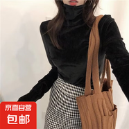 韓系純色高領(lǐng)黑色針織衫上衣女春秋季寬松oversize慵懶風(fēng) 黑色加絨 XL