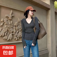 新款秋冬內(nèi)搭針織打底衫女大碼胖mm顯瘦洋氣v領(lǐng)毛衣長袖上衣 深灰色 L