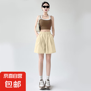 【速干】2025新款夏季女裝休閑闊腿褲高腰百搭冰絲短褲女褲 K01-杏色 XL 建議120-135斤