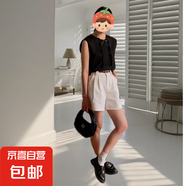 女裝短褲韓式休閑短褲工裝短褲西裝五分褲通勤西裝短褲百慕大短褲 白色  （配皮帶） L （115-130斤）