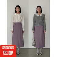 女裝半身裙H型復(fù)古開衩羊毛呢半身裙女新款A(yù)字包臀裙子秋冬季通勤 紫色 M （105-115斤）