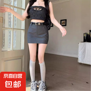 純欲風(fēng)a字裙西裝半身裙女新款夏裝高腰灰色短裙包臀半裙顯瘦裙子 灰色-帶皮帶 M
