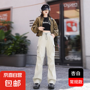 加長(zhǎng)工裝褲女款2025新款春季寬松沖鋒美式休閑傘兵束腳登山闊腿褲 杏白-常規(guī)款 M 95-105斤