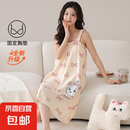帶胸墊吊帶睡裙女夏季純棉一體防凸點(diǎn)卡通可愛(ài)性感女生睡衣裙孕婦 【Z58642】帶胸墊卡通貓頭女裙 M （建議80-100斤）