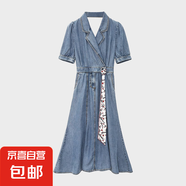 【大牌制造商】天絲冰感牛仔連衣裙女夏季設(shè)計(jì)感優(yōu)雅顯瘦裙子 藍(lán)色 L