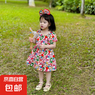 夏季女童連衣裙寶寶棉綢公主裙中大童女孩清涼透氣泡泡袖碎花裙 田園連衣裙-彩色布布 160 160碼建議身高150-160cm
