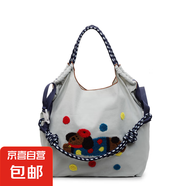 2025夏季新款潮包包女可愛(ài)卡通托特包百搭單肩包手提包刺繡布包女 淺灰中號(hào)