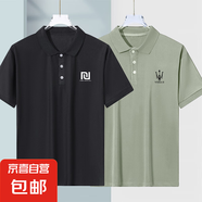 正品翻領(lǐng)Polo衫夏季新款男士高檔冰絲透氣彈力短袖百搭休閑T恤 回形黑+三叉戟綠【蝴網(wǎng)POLO衫】 XL 建議115-130斤